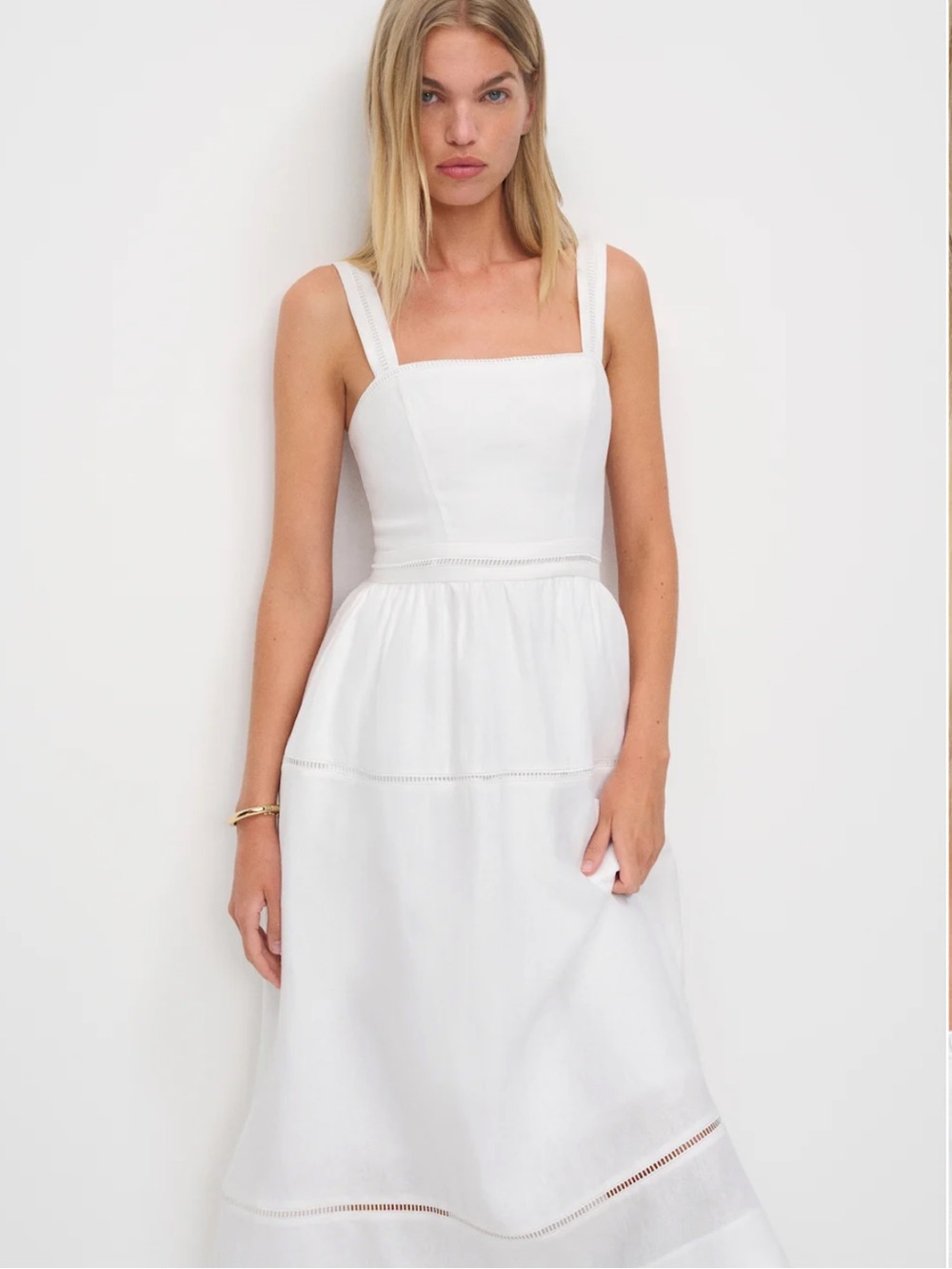 LIKE NEW REFORMATION Petites Everett Linen Dress, White, size 4P